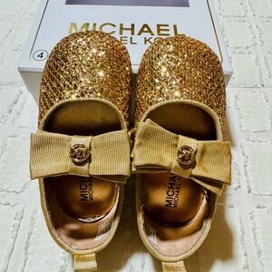 Michael Kors Infant Gold Dress Shoes with Glittery Finish and Bow